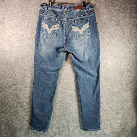 VIGOLD Womens Jeans Size 16 Blue Denim Tapered Embellished Pockets High Rise - Picture 14 of 15